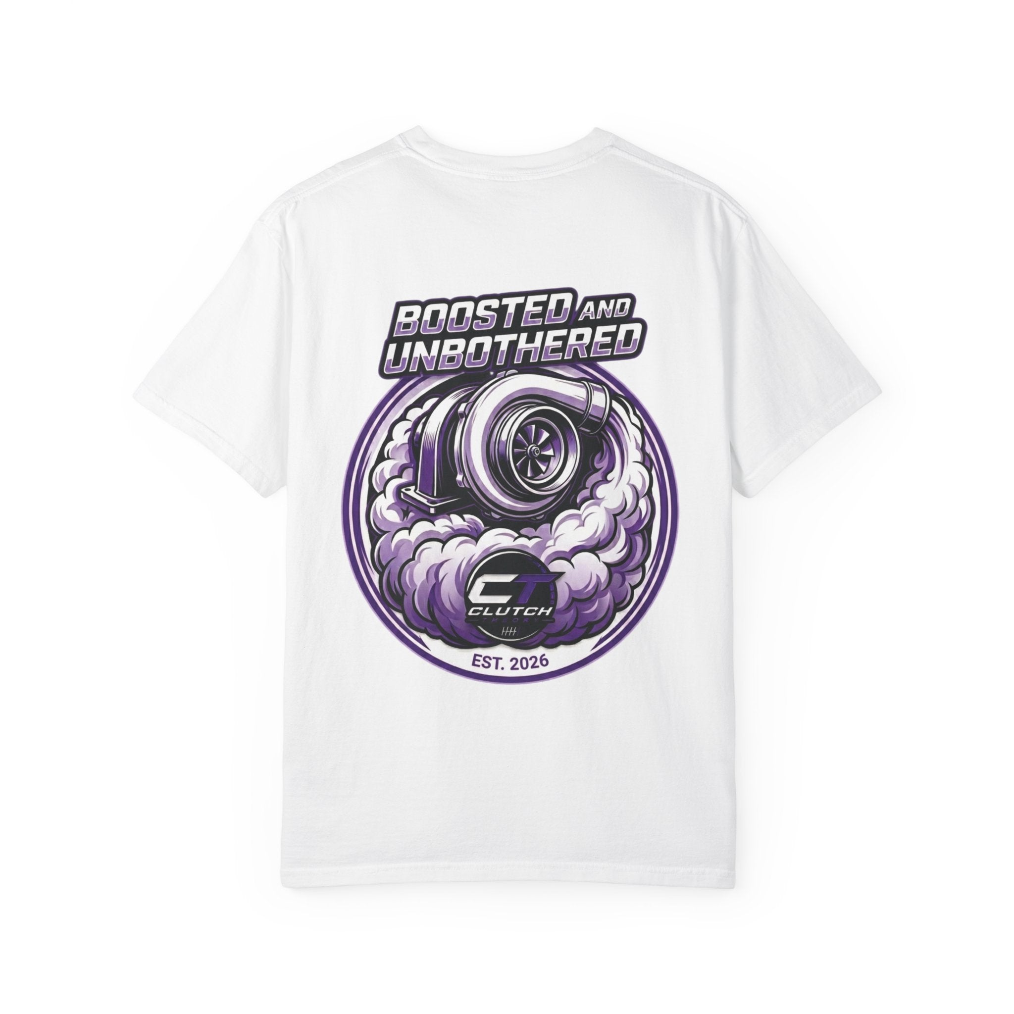 Boosted and Unbothered graphic T-shirt | Turbo Tire Smoke pocket logo