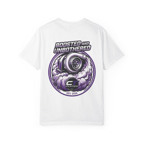 Boosted and Unbothered graphic T-shirt | Turbo Tire Smoke pocket logo