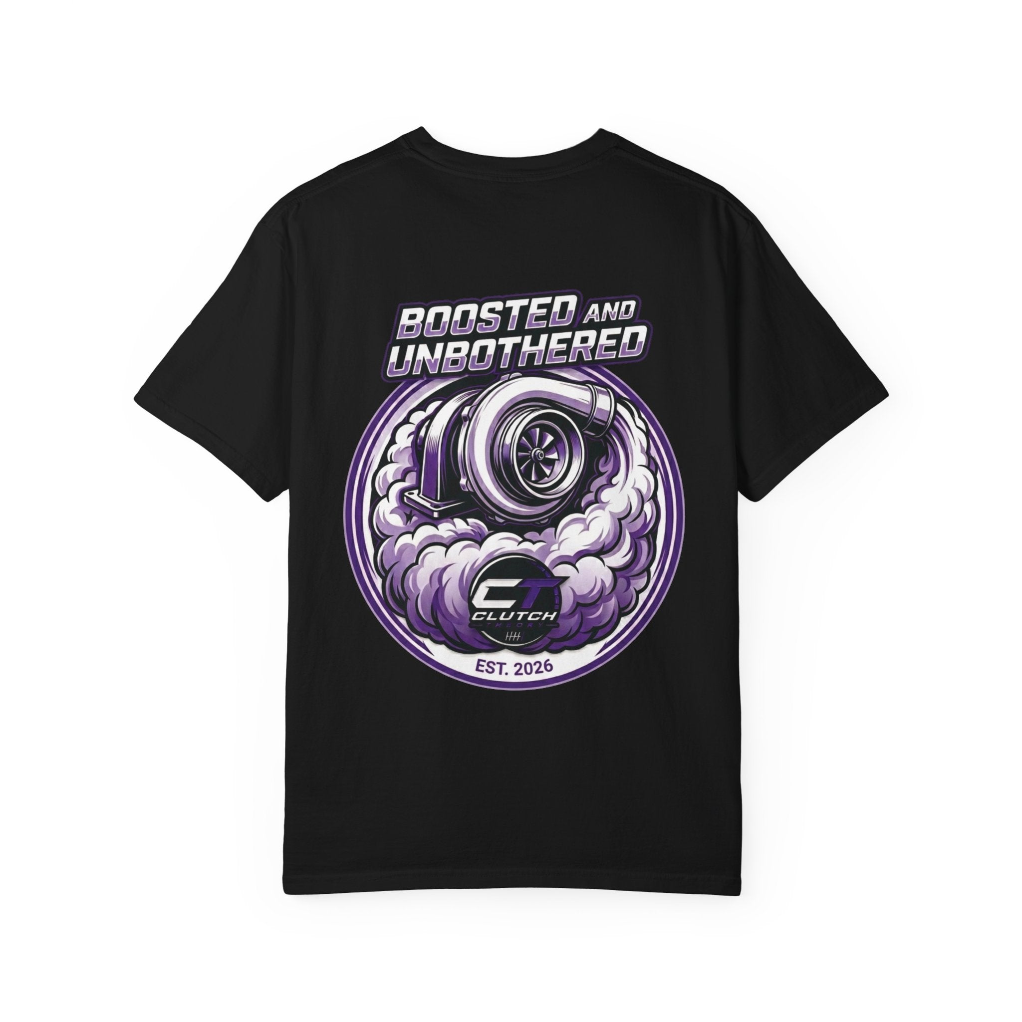 Boosted and Unbothered graphic T-shirt | Turbo Tire Smoke pocket logo